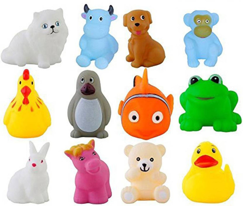 Generic Paruhi 12Pcs Cute Soft Rubber Float Squeeze Sound Baby Bath Play Chuchu Animals Toys Bath Toy(Multicolor)