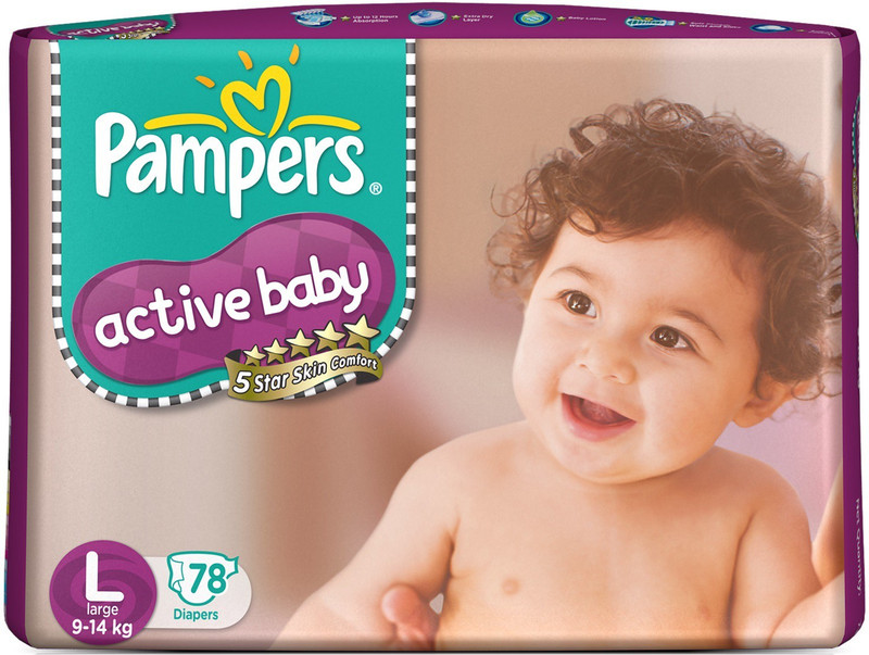 Pampers Active Baby Diapers Taped Large Size(78 Pieces)