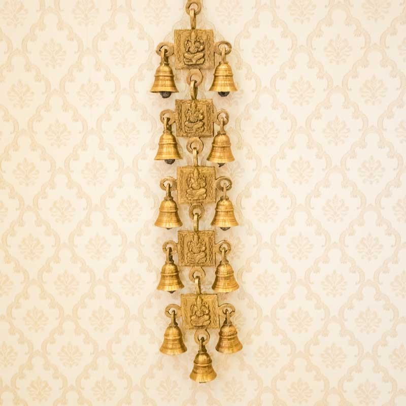 mypoojabox Antique Door/Wall Hanging 11 Bells with Engraved Ganesh Brass Decorative Bell(Gold, Pack of 1)