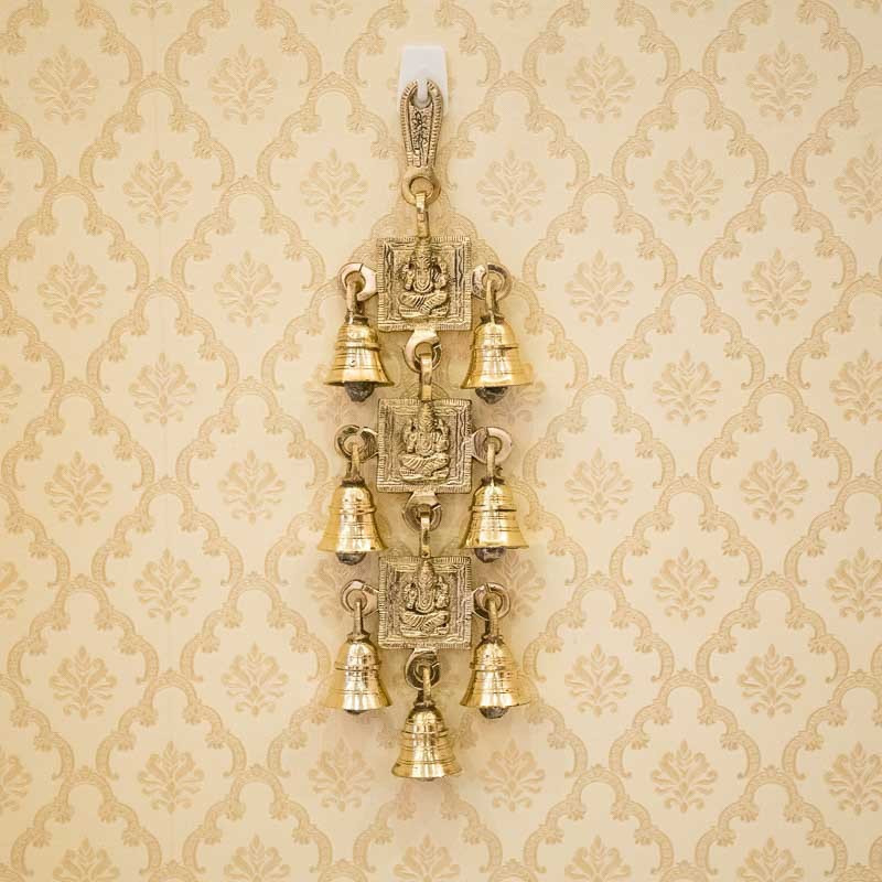 mypoojabox Antique Golden Colour Door/Wall Hanging 7 Bells with Engraved Ganesh Brass Decorative Bell(Gold, Pack of 1)