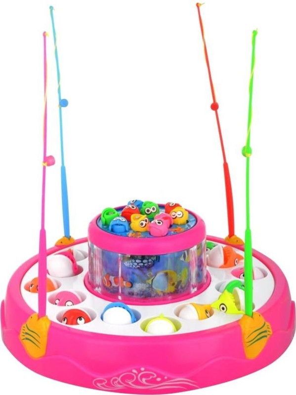 spincart GoGo Fishing Rotating Magnatic Fishing Game With Lights And Music, 26 Fishes And 4 Rods(multi colour)(Blue, Pink)