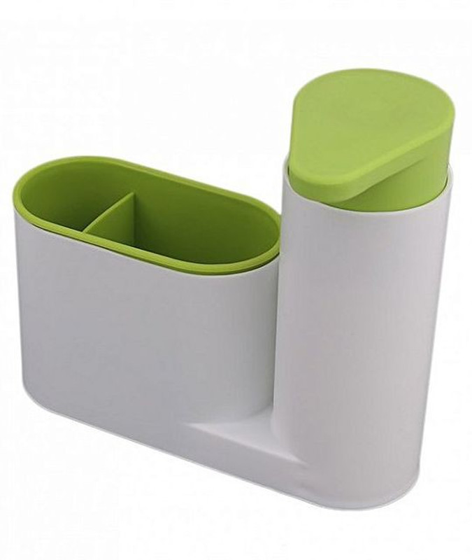 Avmart sink tidy sat Brush holder Liquid dispenser .2 L Gel, Lotion, Foam, Conditioner, Soap, Shampoo Dispenser (Green, White) Washing Machine Soap Dispenser