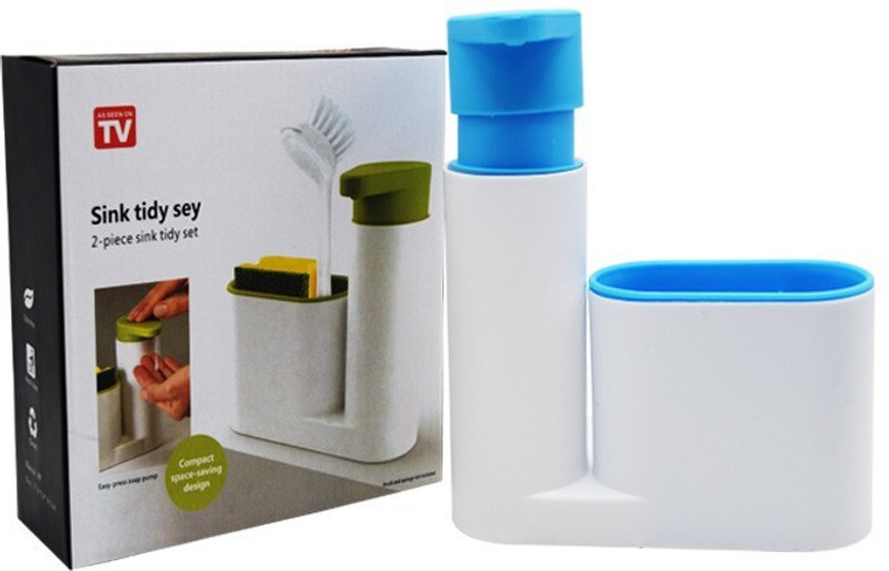 ZEVORA sink tidy sat Brush holder Liquid dispenser .2 L Gel, Lotion, Foam, Conditioner, Soap, Shampoo Dispenser (Blue, White) Washing Machine Soap Dispenser