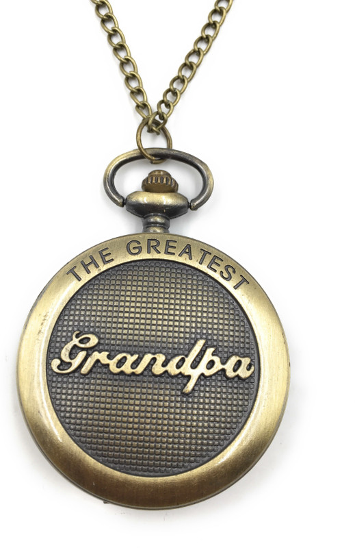 24x7eMall Antique The Greatest Grandpa Classic Vintage Quartz Pocket Watch Case 4.5 cms Diameter Grandpa antique metal Pocket Watch Chain