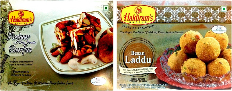 Haldiram's Anjeer Dry Fruit Burfi and Besan Laddu (Combo Pack) Box(2 x 400 g)