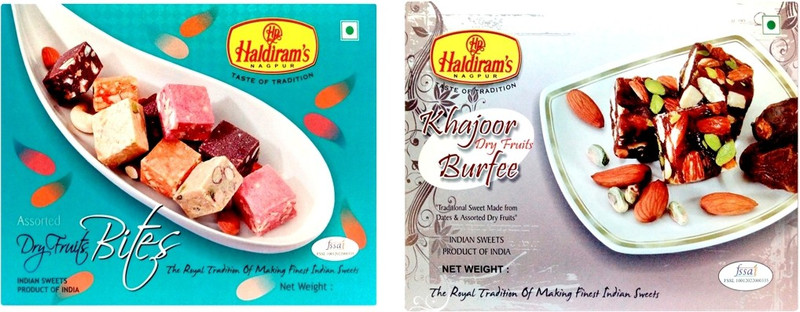 Haldiram's Assorted Dry Fruit Bite and Khajur Dryfruits Burfi (Combo Pack) Box(2 x 400 g)