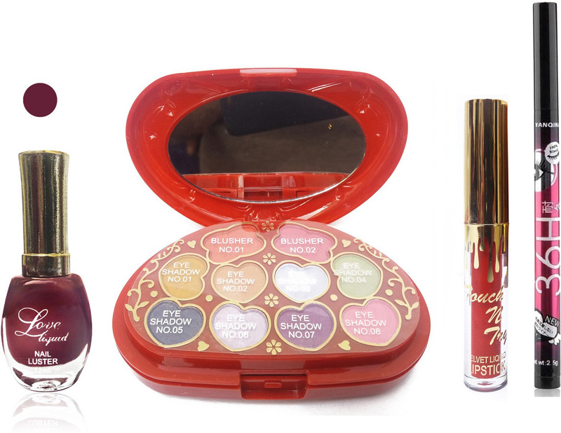 femina09 cosmetics ads makeup kit maroon matte love nail polish red touch n try liquid lipstick 36h eye liner combo set 4