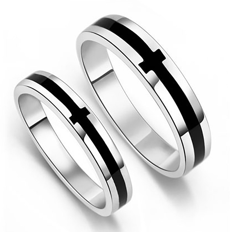 osw jewel Black and white cross male and female lovers copper silver plated adjustable openings jewelry Alloy Ring