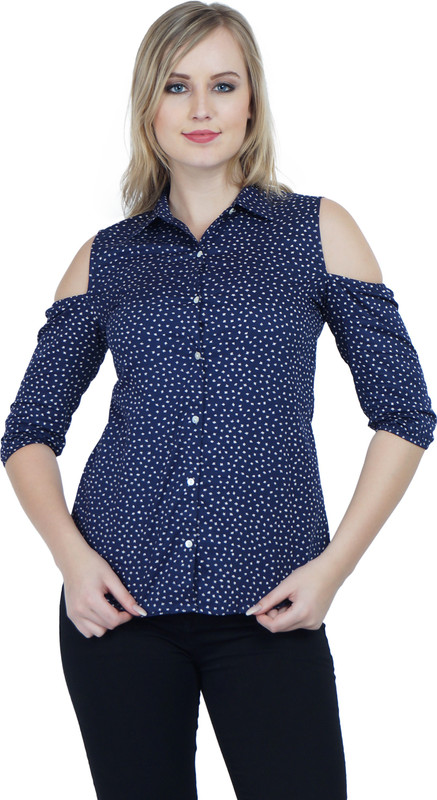 ihastrenz Women Printed Casual Dark Blue Shirt