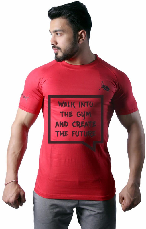 GreyWolf Fitness Printed Men & Women Round Neck Red T-Shirt