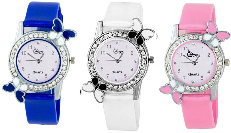 shunya SF1007-08-09 Blue&Pink&White butterfly stylish women Watch - For Girls Combo Pack-03 Analog Watch  - For Women
