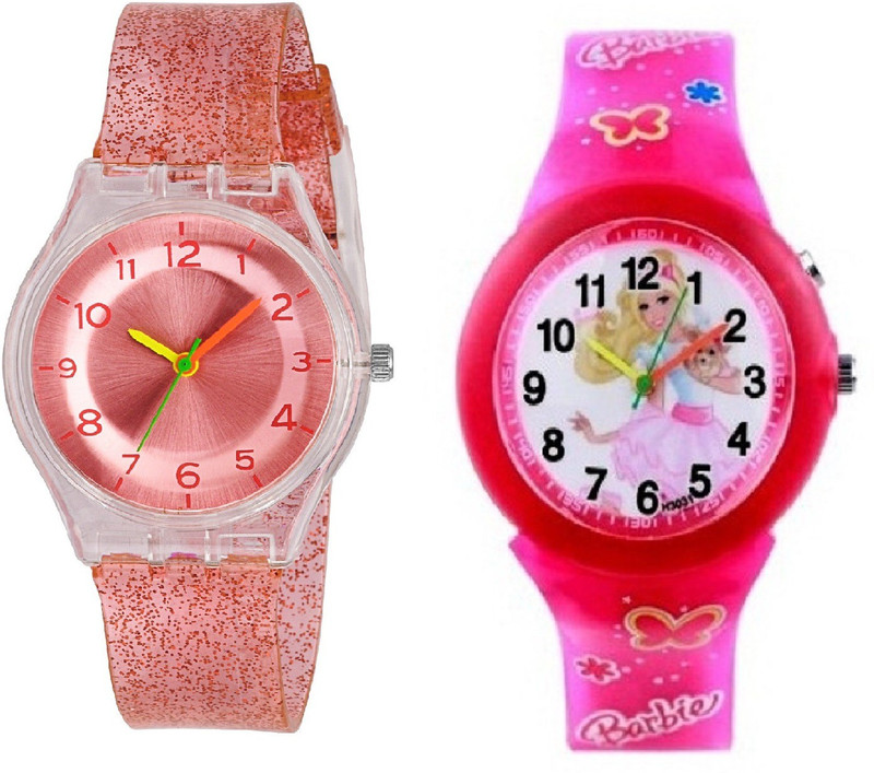 sooms Amazing Light Pink Barbie Kids Watch and Multi Colour Light with XYZ-SPARKLING RED FEATHER OR LIGHT WEIGHT kids Analog Watch  - For Girls