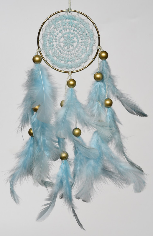 rooh wellness Rooh Dream Catcher ~ Baby Blue Crochet Car Hanging ~ Handmade Hangings for Positivity (Can be used as Home Décor Accents, Wall Hangings, Garden, Car, Outdoor, Bedroom, Key chain, Meditation Room, Yoga Temple, Windchime) Plastic Windchime(7 inch, Blue)