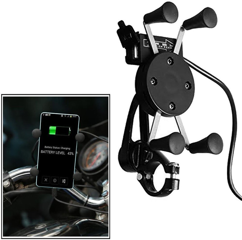 mockhe Spider Bike Multi-Functional Mobile Holder with USB Charger Motor Cycle Mobile Holder Bracket Bike Mobile Charger