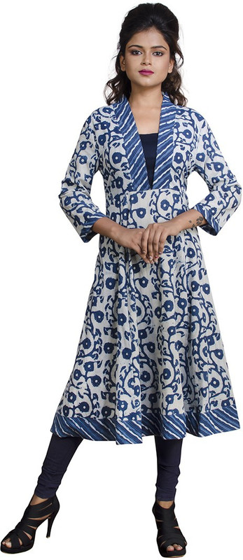 de global citizen Festive & Party Block Print Women Kurti(Blue)