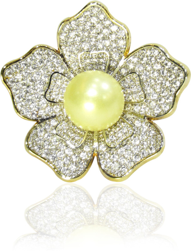 queens diamond Floral Metal Cubic Zirconia 18K Yellow Gold Plated Ring