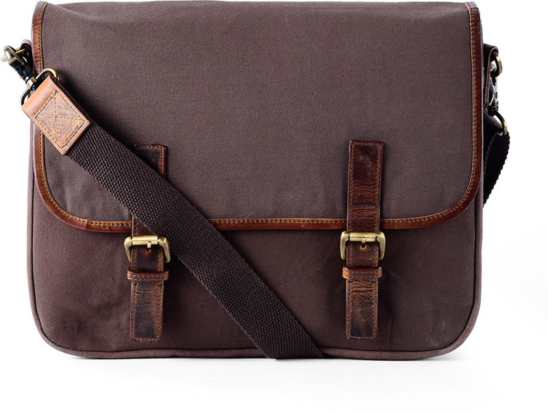 Gauge Machine Leather Trim Messenger Bag Medium Briefcase - For Men & Women(Brown,Navy)