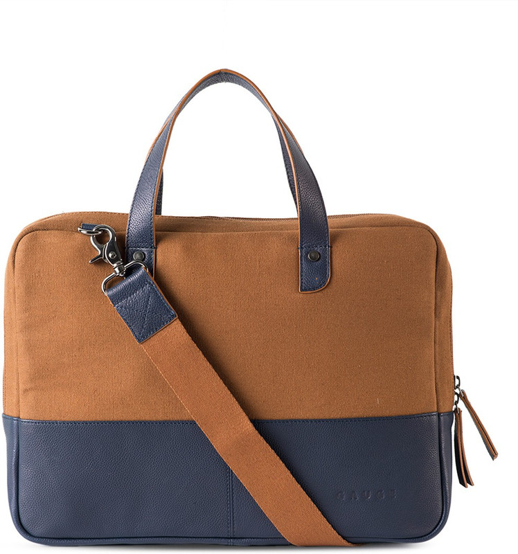 Gauge Machine Leather trim Laptop Bag Medium Briefcase - For Men & Women(Navy,Camel)