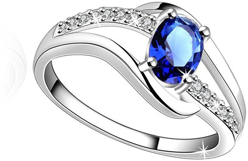 jewellery for women Jewellery For Women Cz Blue Stone Platinum American Diamond Adjustable Finger Ring For Girls & Women's (Free Size) Silver Cubic Zirconia Sterling Silver Plated Ring