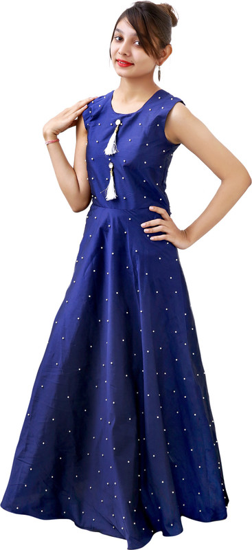 kpfashion Girls Maxi/Full Length Party Dress(Dark Blue, Sleeveless)