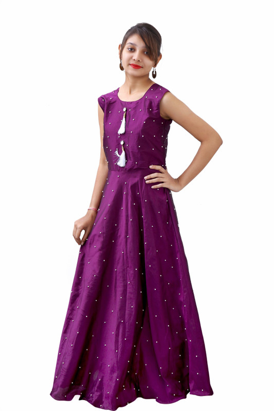 satyamfab Girls Maxi/Full Length Party Dress(Purple, Sleeveless)
