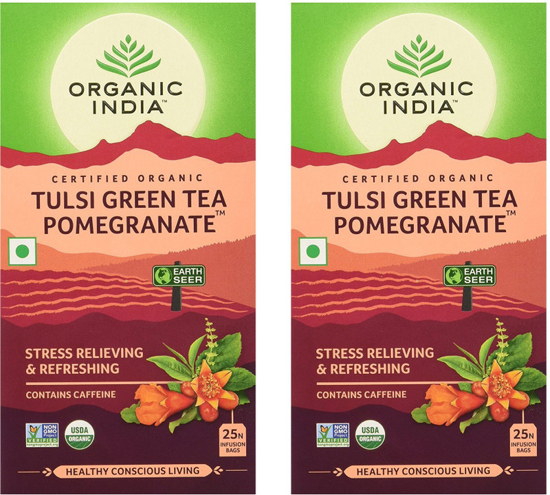 Organic India Tulsi Green Pomegranate Tea Bags Box(25 Bags)