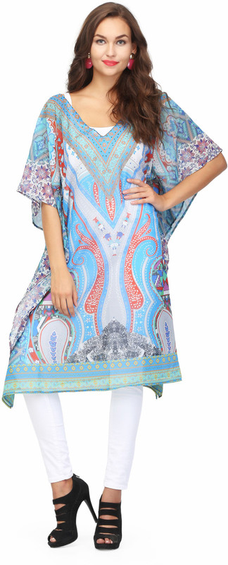 mcouture Geometric Print Poly Silk Women Kaftan
