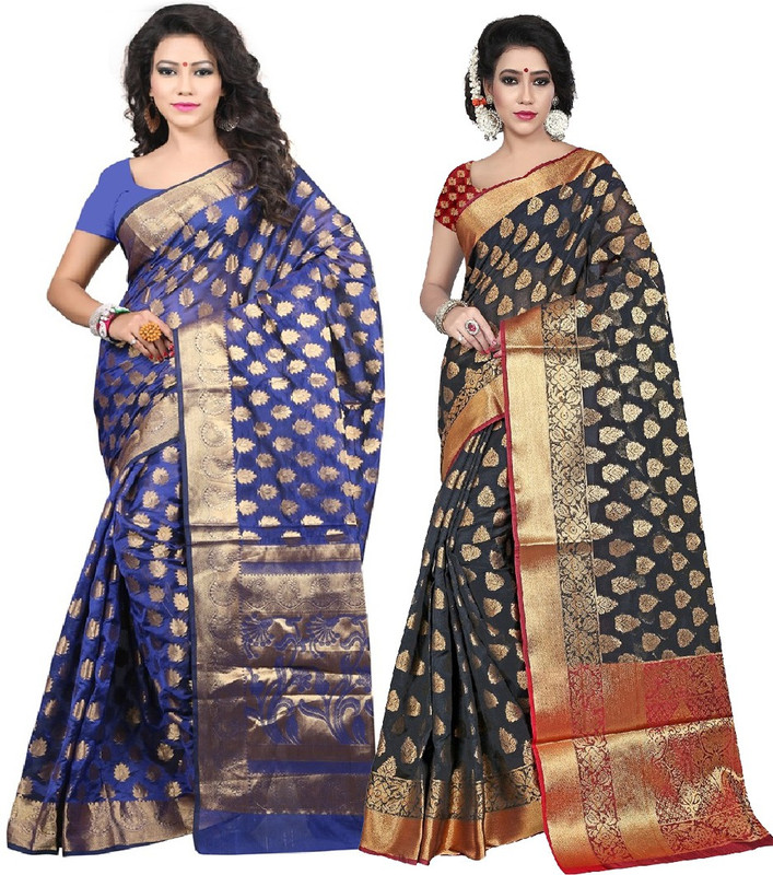 jayant creation Self Design Kanjivaram Poly Silk Saree(Pack of 2, Multicolor)
