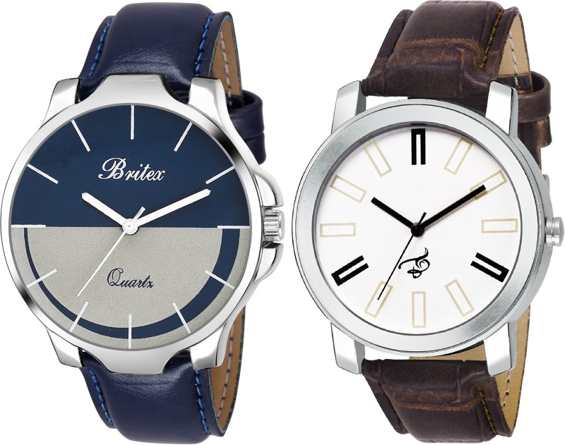 Britex BT7022+7023 Perfect Multicolor Leather Strap Combo Pack of 2 Analog Watch – For Men
