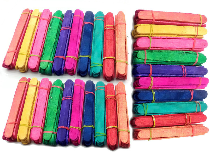 ziggle Colored Wooden Ice Cream Sticks Popsicle Sticks 300 Pcs (Multi-colored)