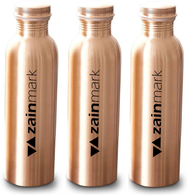 zainmark Pure Copper Water Bottle, Joint-free, Leak-proof Set Of 3 950 ml Bottle(Pack of 3, Brown)