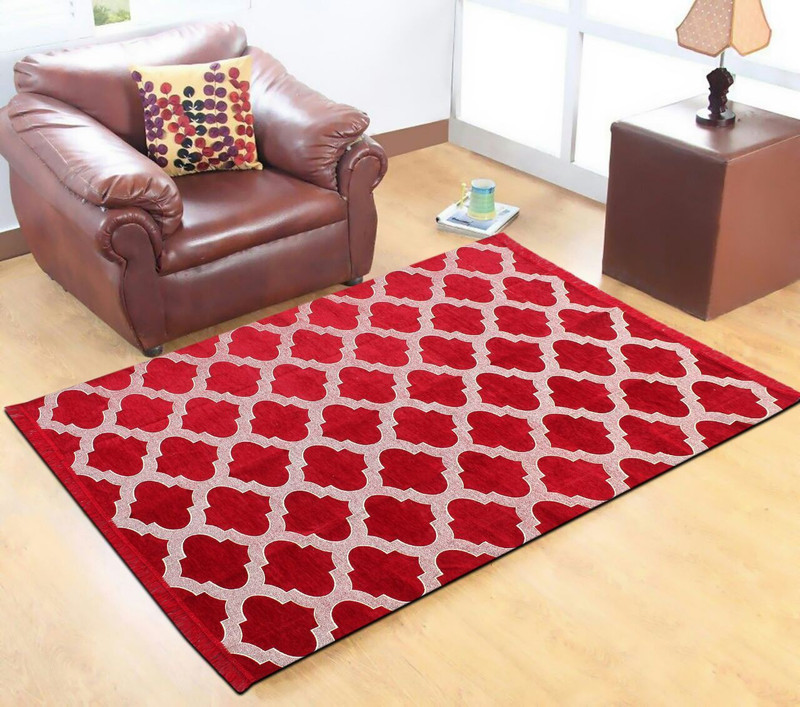shubhkrishna Red Cotton Carpet(121 cm  X 183 cm)