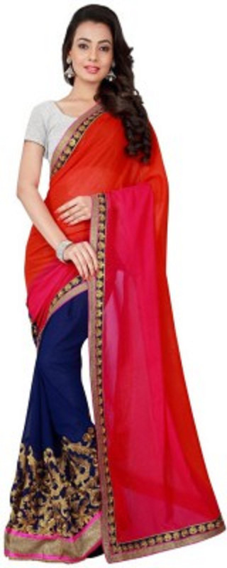 sky global Embroidered Bollywood Pure Georgette Saree(Multicolor)