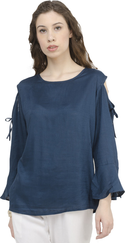 anise Casual 3/4 Sleeve Solid Women Green Top