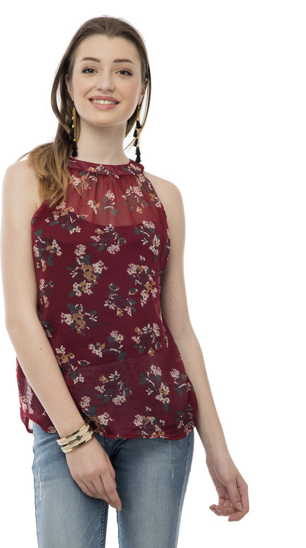 anise Casual No Sleeve Floral Print Women Multicolor Top