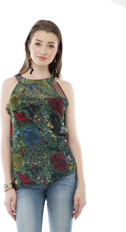 anise Casual No Sleeve Floral Print Women Multicolor Top