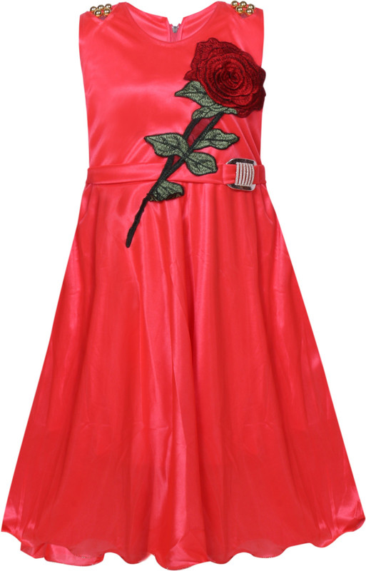 mkb Girls Maxi/Full Length Casual Dress(Red, Sleeveless)