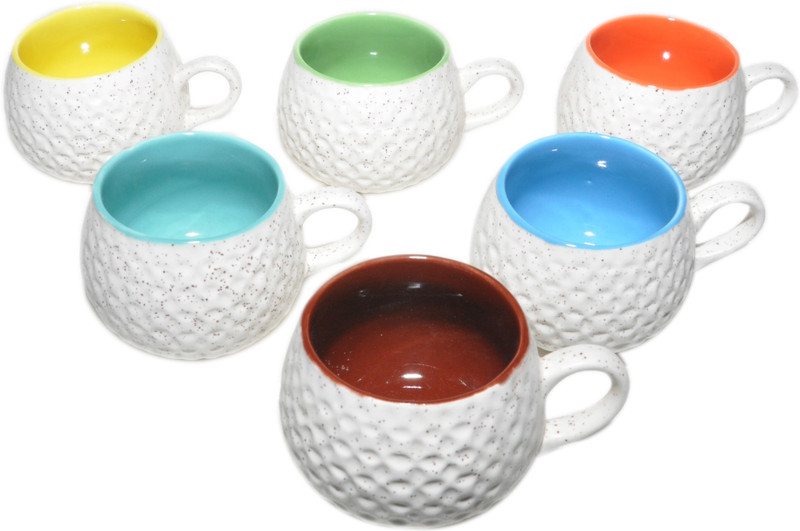 amazecart Stoneware Diamond Shape Multi-Color 6 Pcs Tea & Coffee Cups Stoneware(Multicolor, Pack of 6)