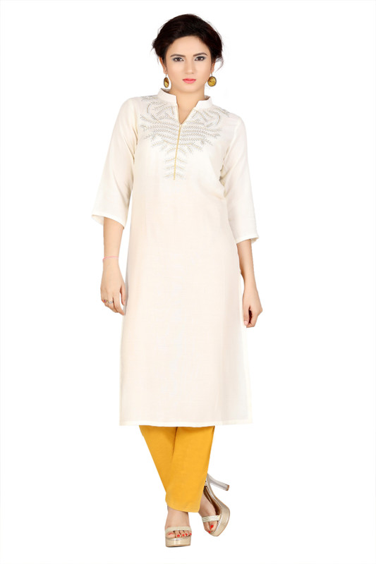geloven india Women Embroidered Straight Kurta(White)