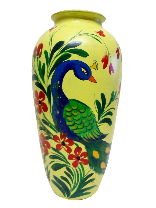 evonica Terracotta/Hand painted Terracotta Pot/Flower Vase for home decor showpiece Terracotta Vase (10 inch, Yellow,Blue) Terracotta, Pottery Vase(10 inch, Green)