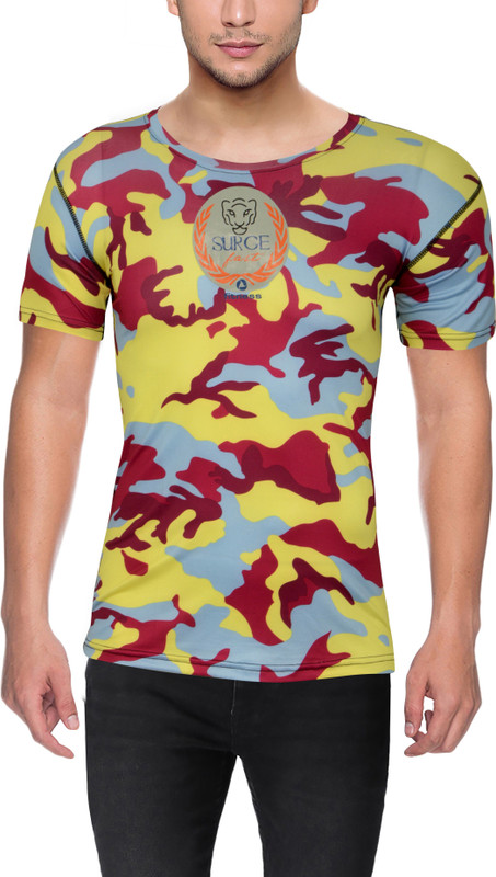 Surgefast Fitness Military Camouflage Men Round Neck Yellow T-Shirt