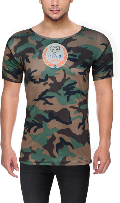Surgefast Fitness Military Camouflage Men Round Neck Green T-Shirt