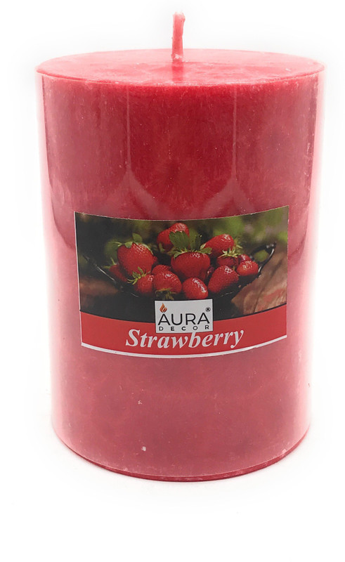 AuraDecor Pack of 1 Strawberry Fragrance Marble Texture Pillar Candle(Red, Pack of...