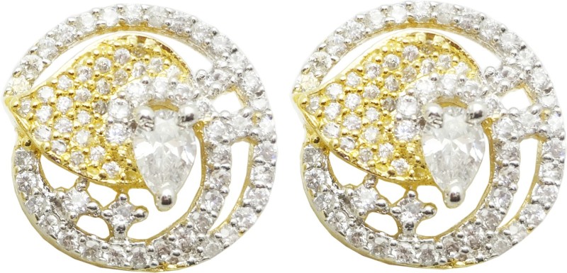 Sharda Party Wear American Diamond AD Yellow Gold Plated Earring For Women & Girls SJE-212 Cubic Zirconia Alloy Stud Earring
