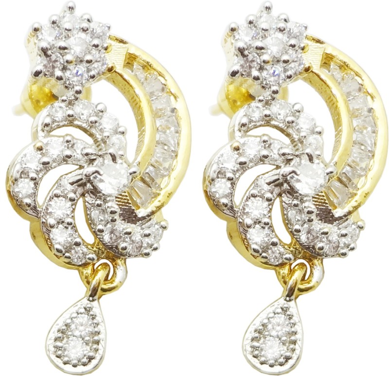 Sharda Party Wear American Diamond AD Yellow Gold Plated Earring For Women & Girls SJE-206 Cubic Zirconia Alloy Drops & Danglers