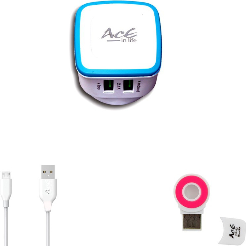 aaceinlife Wall Charger Accessory Combo for 1 Data Cable,1 Adapter Charger,1 Card reader,Manual(Blue)