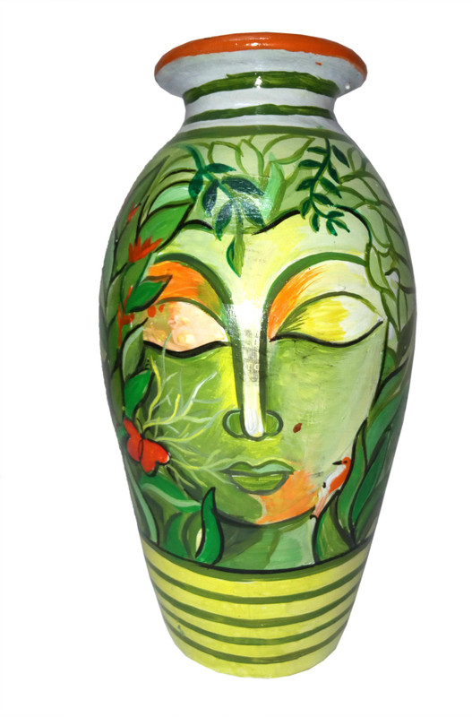 evonica Terracotta/Hand painted Pot/Flower Vase for home decor Exclusive Art showpiece (10 inch, Green,Multi color) Terracotta, Pottery Vase(12 inch, Multicolor)