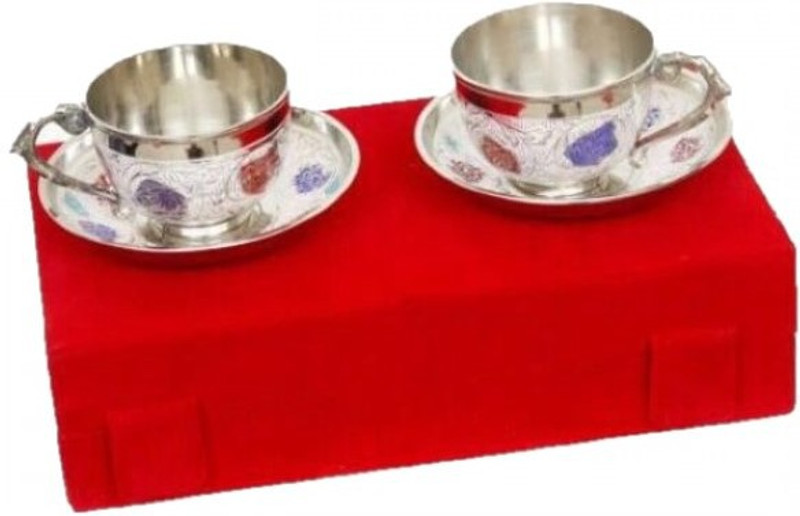 starz traderzz Silver cup saucer (set of 2) Brass(Silver, Pack of 2)