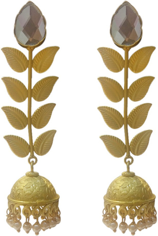 ratnatraya Leafy Design Earrings | Fancy Designer Gold Polished Ear Tops For Girls And Women Metal Jhumki Earring