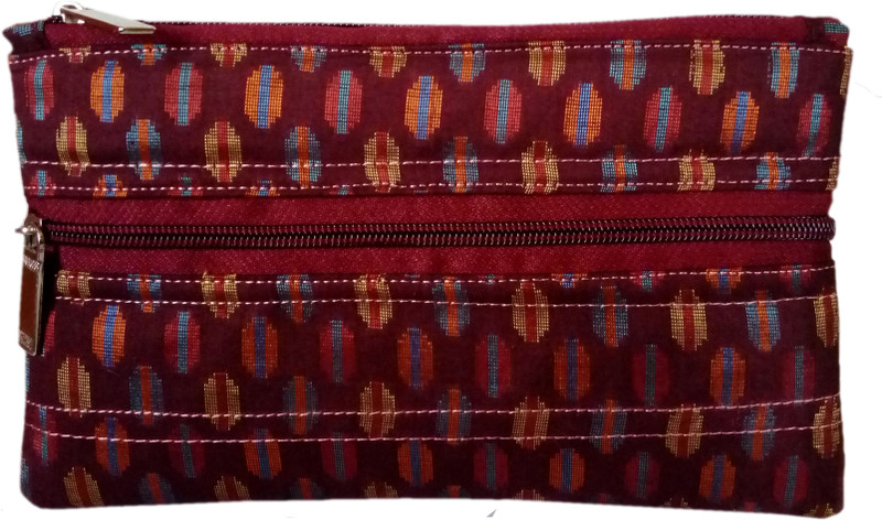 auk Women's Elegant Stitch Pattern Maroon Silk Hand Money Purse Coin Purse(Maroon)